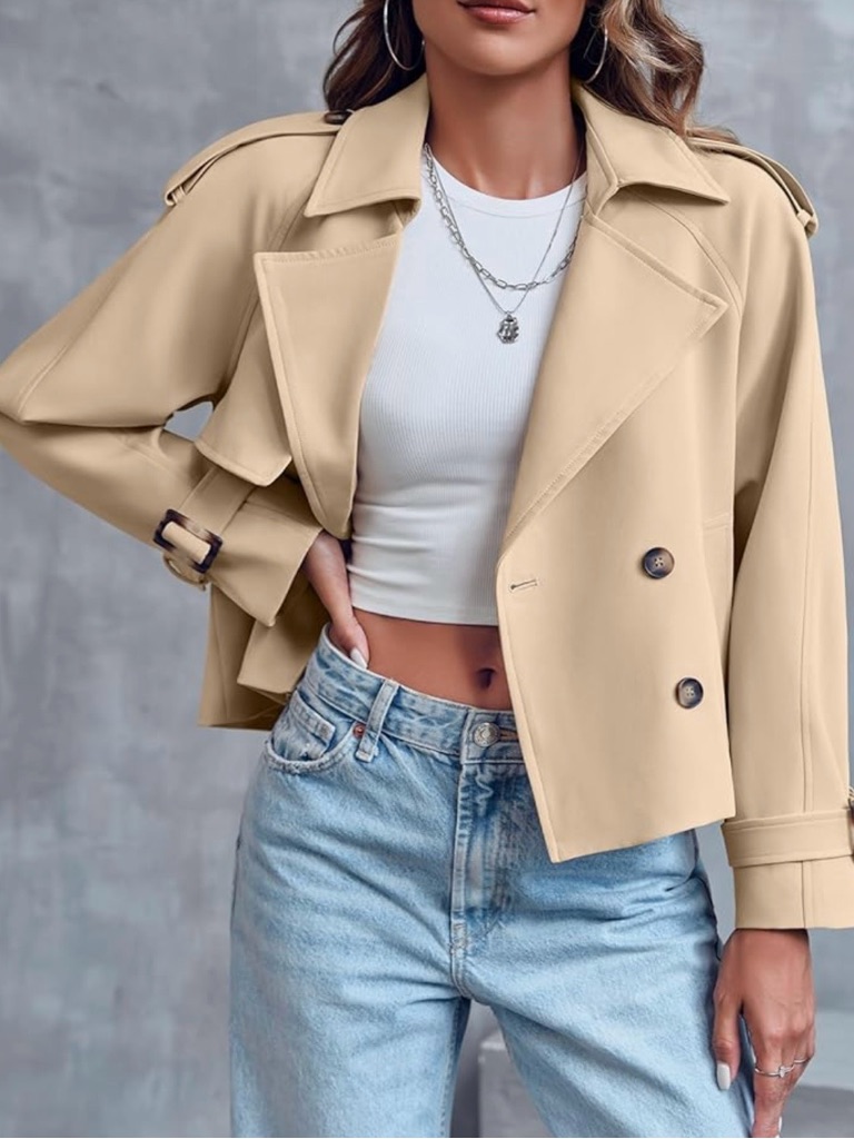Women's Cropped Trench Coat - Beige